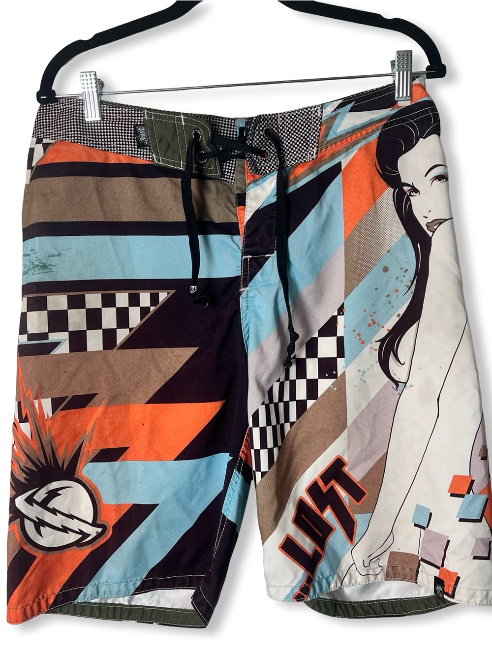 Lost Enterprises Mayhem Men’s Graphic Board Shorts Checkered Stripe Sz. 32